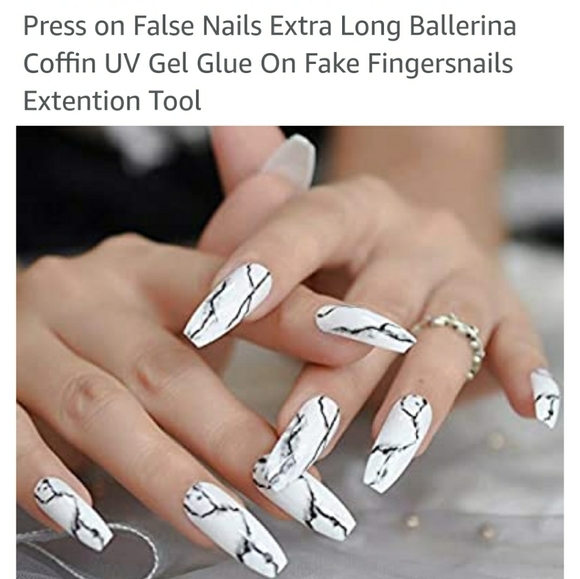 EXTRA LONG BLACK CRACKLE COFFIN 💅 NAILS PRESS ON - Picture 5 of 10